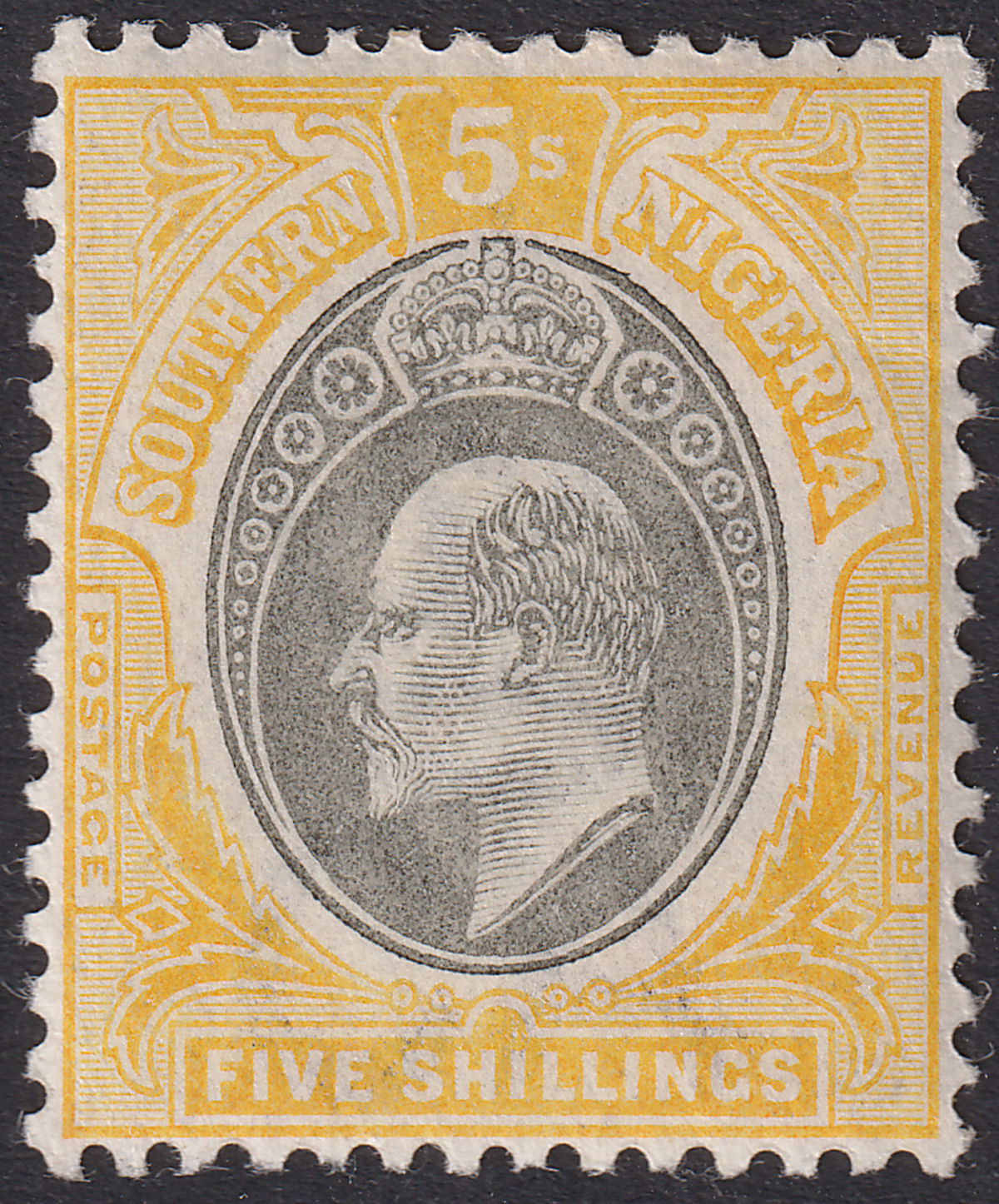 Southern Nigeria 1903 KEVII 5sh Grey-Black and Yellow Mint SG18 cat £90