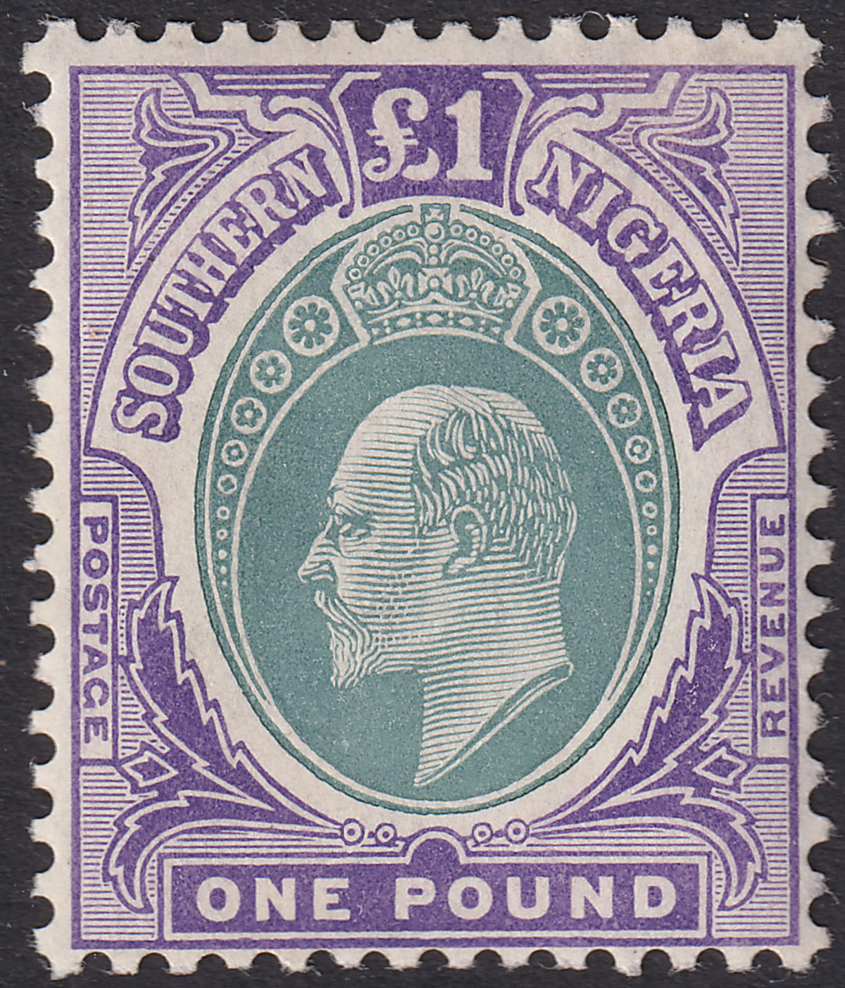 Southern Nigeria 1906 KEVII £1 Green + Violet Chalky Head A Mint SG32a cat £350