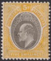 Southern Nigeria 1907 KEVII 5sh Grey-Black + Yellow Ord Paper Mint SG30 cat £65