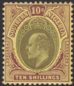 Southern Nigeria 1908 KEVII 10sh Grey-Black + Purple on Yellow Mint SG31 cat£170
