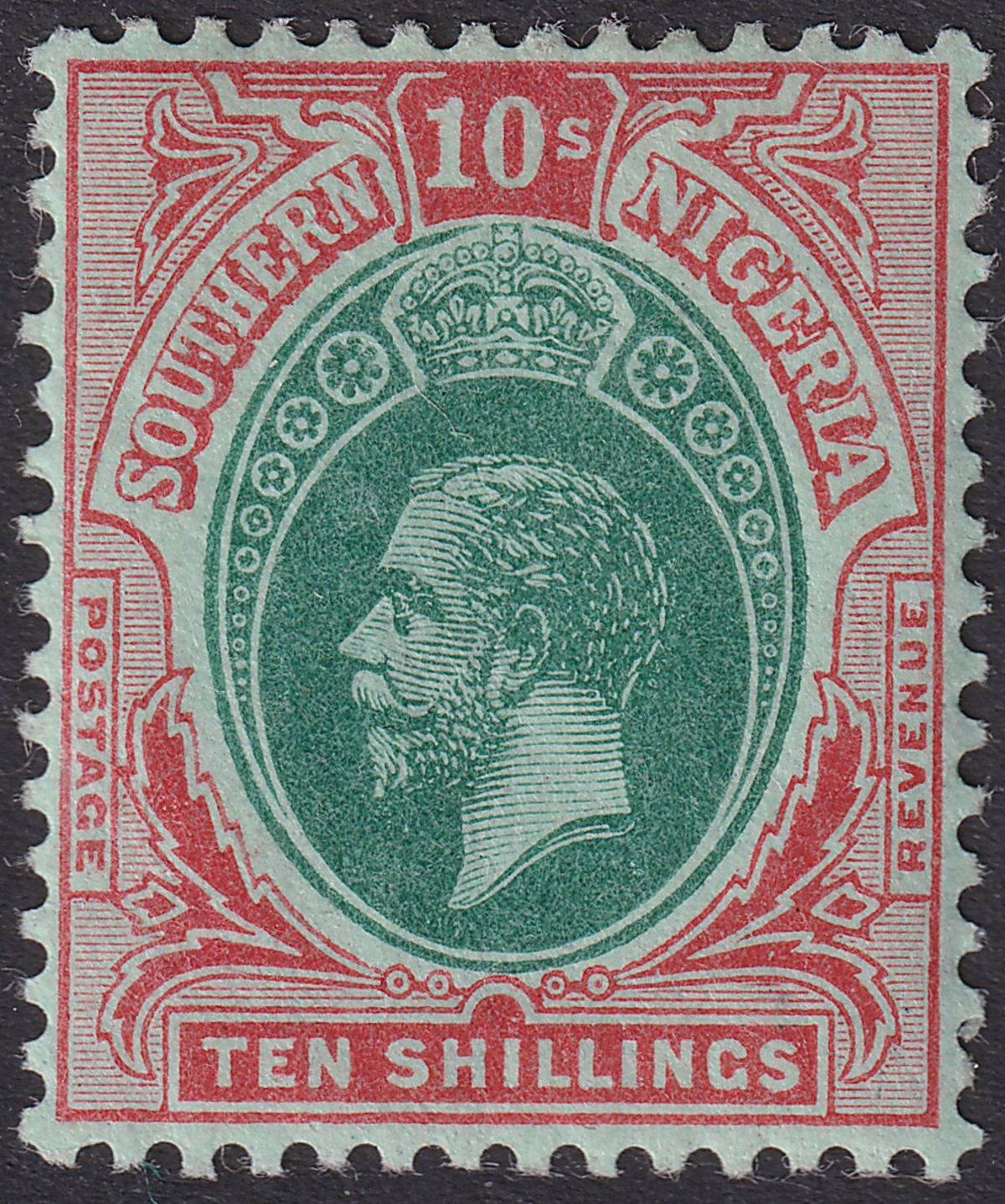 Southern Nigeria 1912 KGV 10sh Green and Red on Green Mint SG55 cat £55