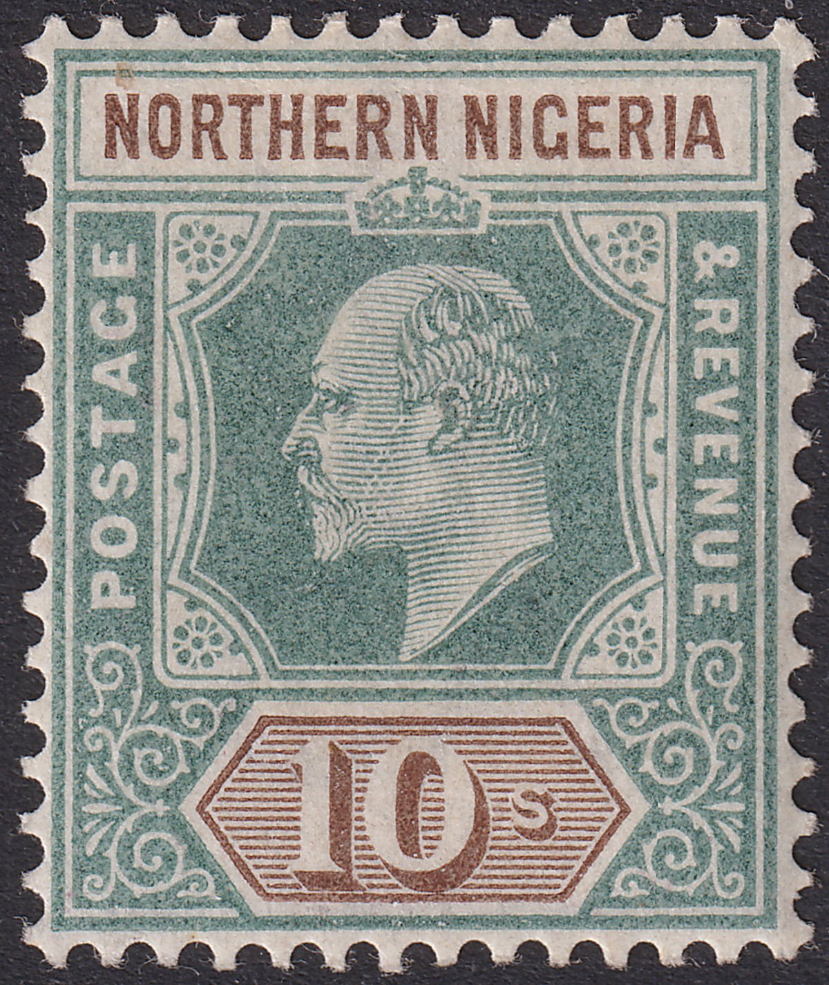 Northern Nigeria 1902 KEVII 10sh Green and Brown Mint SG18 cat £80