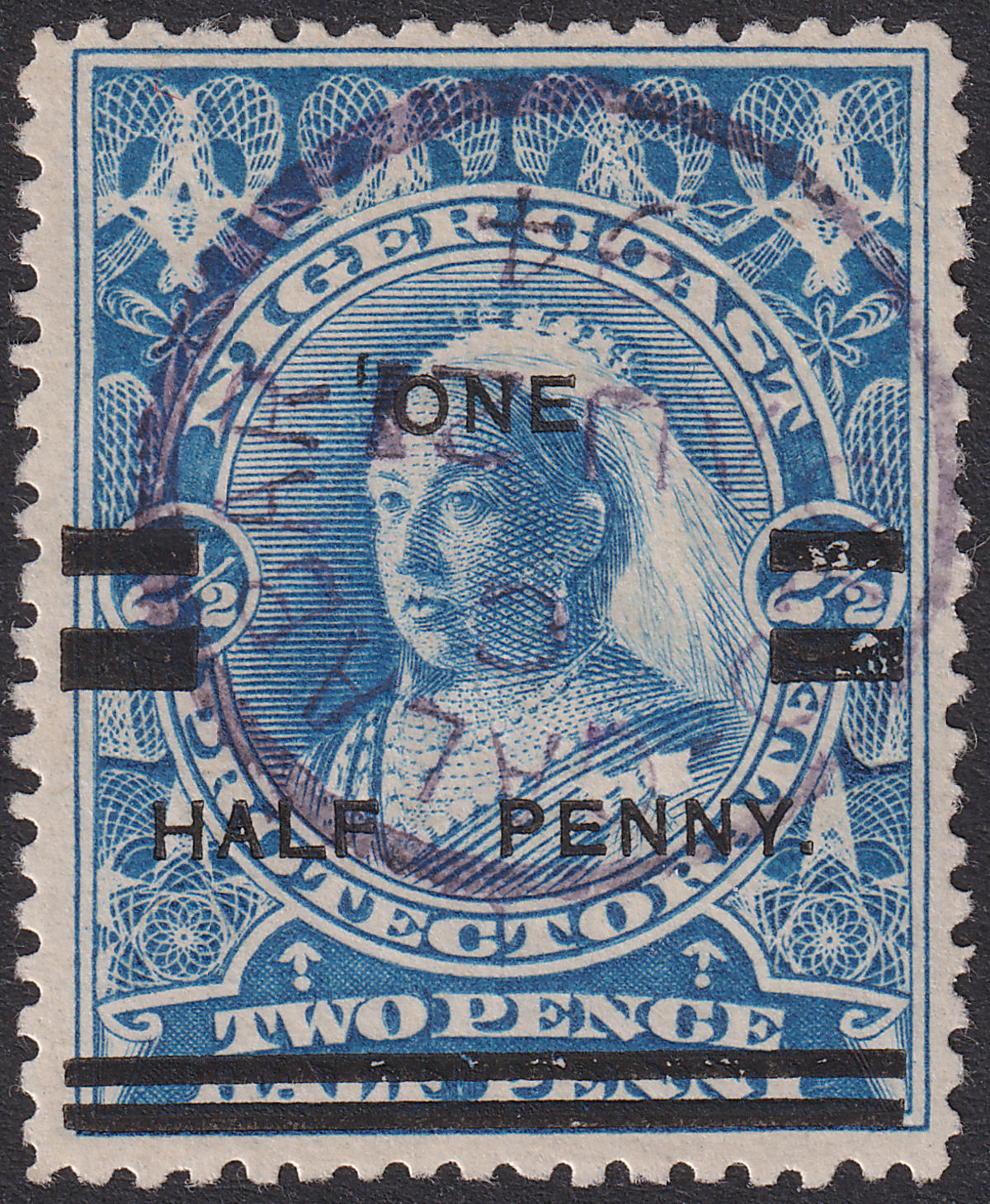 Niger Coast 1894 QV ½d Surcharge on 2½d Blue Used SG65 cat £250