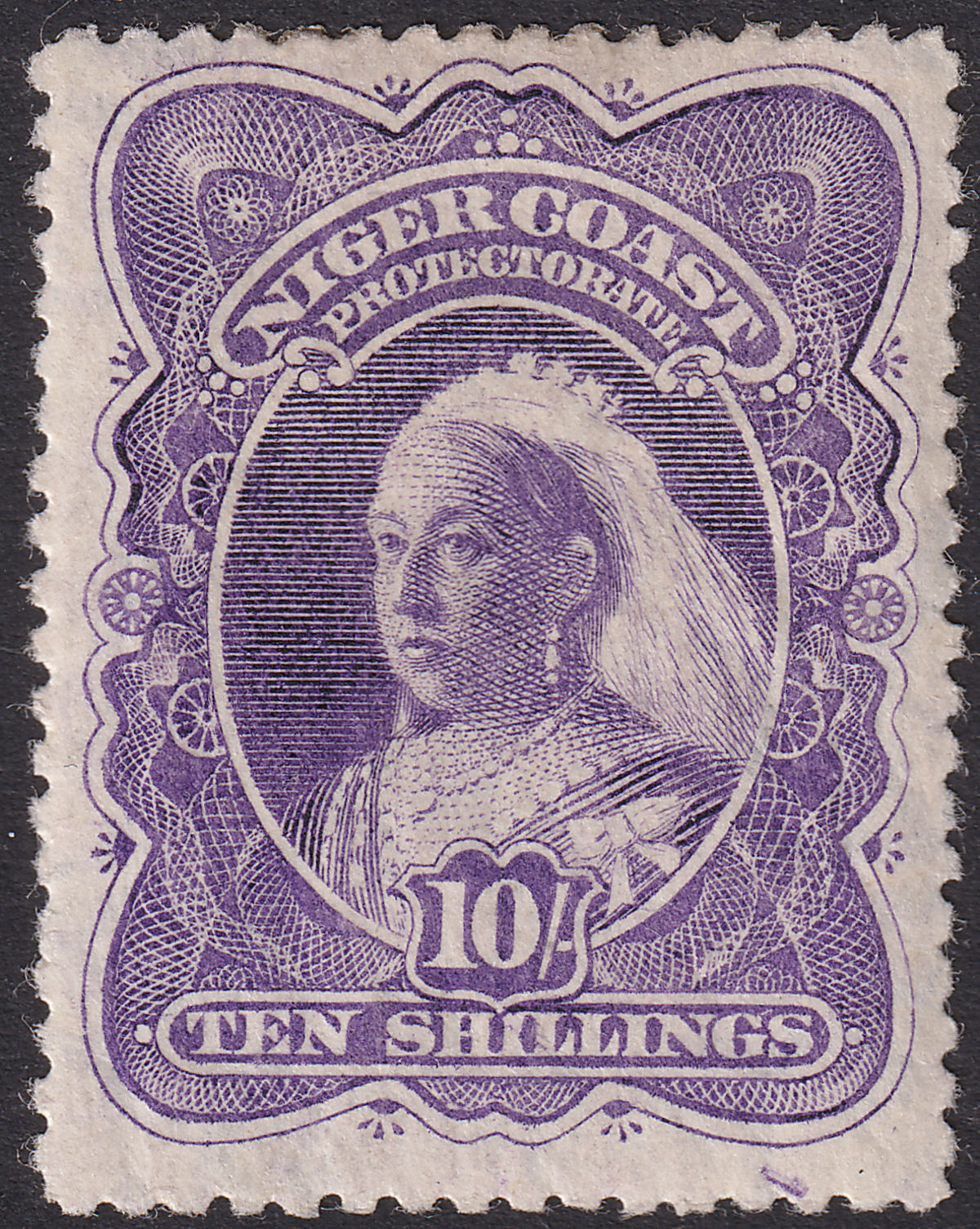 Niger Coast 1898 QV 10sh Bright Violet perf 13½-14 Mint SG74ba cat £150