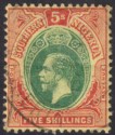 Click for more photos and details Southern Nigeria 1912 KGV 5sh Green and Red on Yellow Used SG54 cat £80 CREASE
