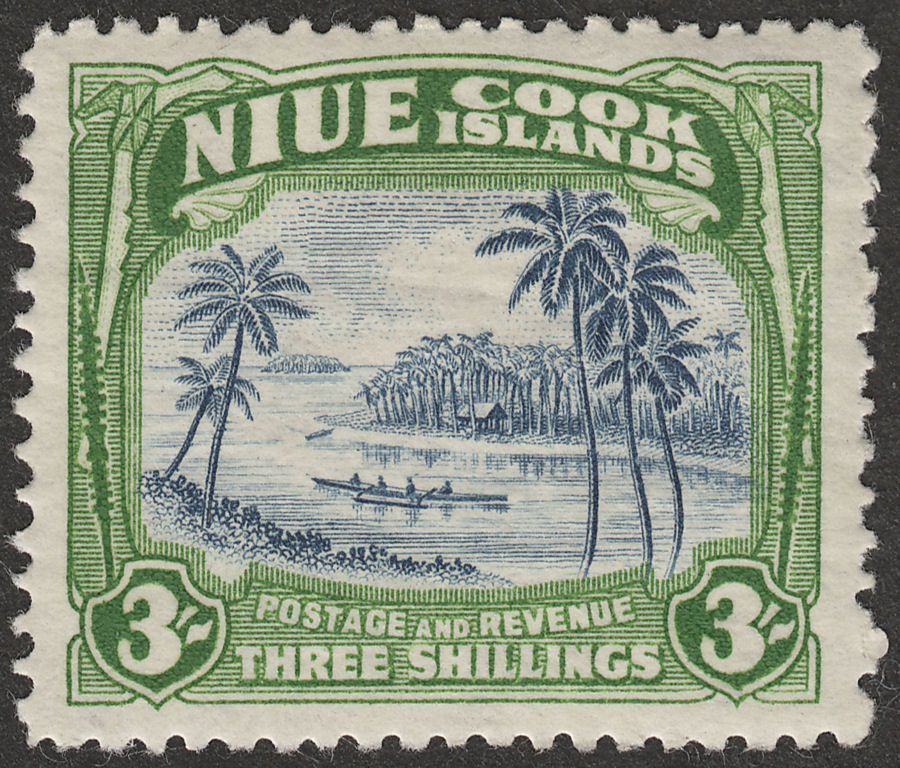 Niue 1945 KGVI Canoe 3sh Blue and Yellowish Green wmk Multi Mint SG97