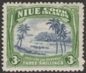 Click for more photos and details Niue 1945 KGVI Canoe 3sh Blue and Yellowish Green wmk Multi Mint SG97