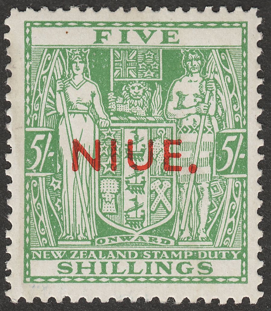 Niue 1954 QEII Postal Fiscal 5sh Green wmk Multi Inverted Mint SG84w