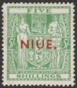 Click for more photos and details Niue 1954 QEII Postal Fiscal 5sh Green wmk Multi Inverted Mint SG84w