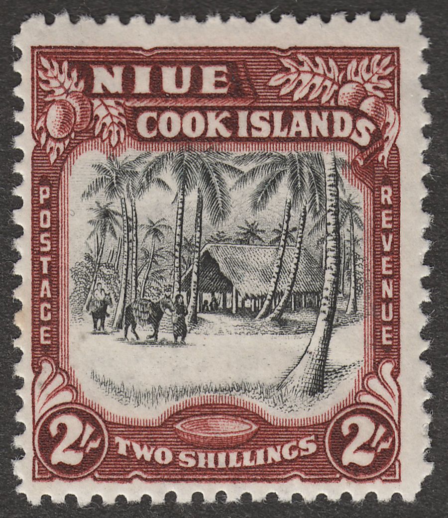 Niue 1945 KGVI Village 2sh Black and Red-Brown wmk Multi Mint SG96