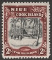 Click for more photos and details Niue 1945 KGVI Village 2sh Black and Red-Brown wmk Multi Mint SG96