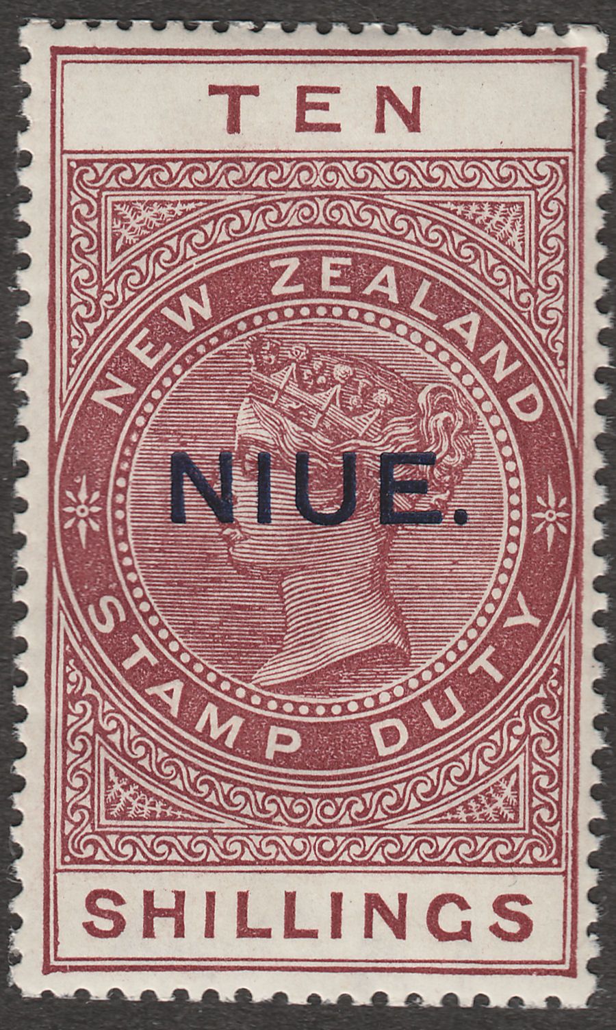 Niue 1923 KGV Postal Fiscal 10sh Maroon De La Rue Paper Mint SG36