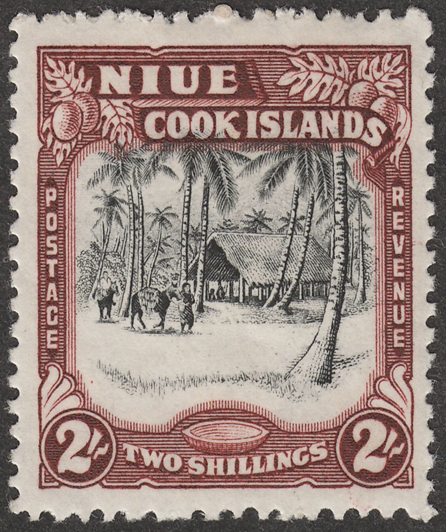 Niue 1945 KGVI Village 2sh Black and Red-Brown wmk Multi Mint SG96