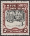 Click for more photos and details Niue 1945 KGVI Village 2sh Black and Red-Brown wmk Multi Mint SG96