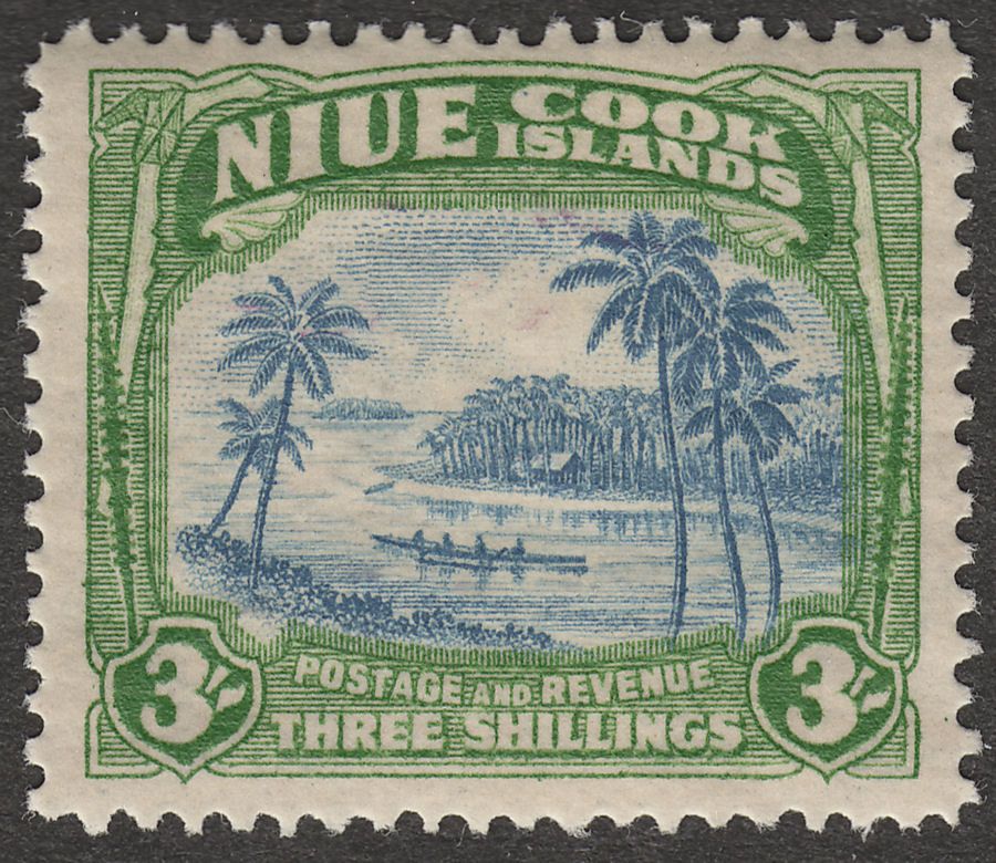 Niue 1938 KGVI Canoe 3sh Blue and Yellowish Green wmk Single Mint SG77