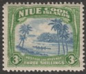 Click for more photos and details Niue 1938 KGVI Canoe 3sh Blue and Yellowish Green wmk Single Mint SG77