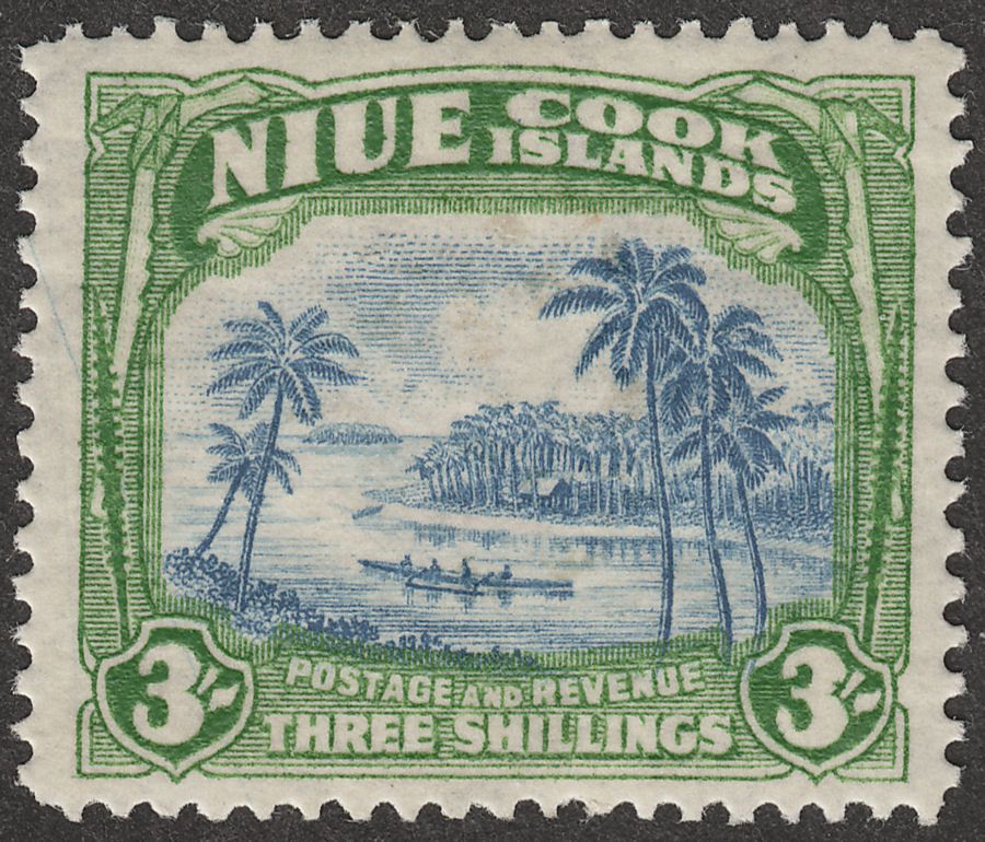 Niue 1938 KGVI Canoe 3sh Blue and Yellowish Green wmk Single Mint SG77