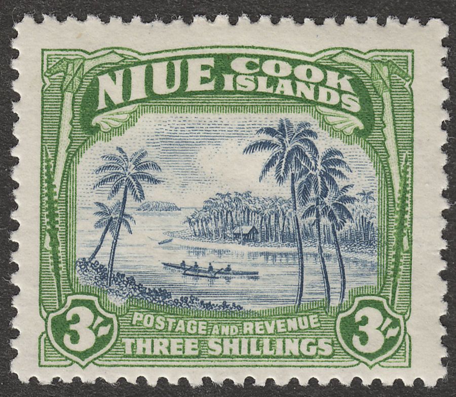 Niue 1945 KGVI Canoe 3sh Blue and Yellowish Green wmk Multi Mint SG97