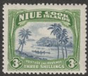 Click for more photos and details Niue 1945 KGVI Canoe 3sh Blue and Yellowish Green wmk Multi Mint SG97