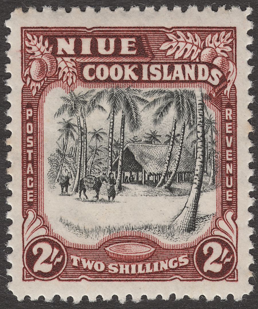 Niue 1945 KGVI Village 2sh Black and Red-Brown wmk Multi Mint SG96