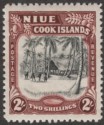Click for more photos and details Niue 1945 KGVI Village 2sh Black and Red-Brown wmk Multi Mint SG96