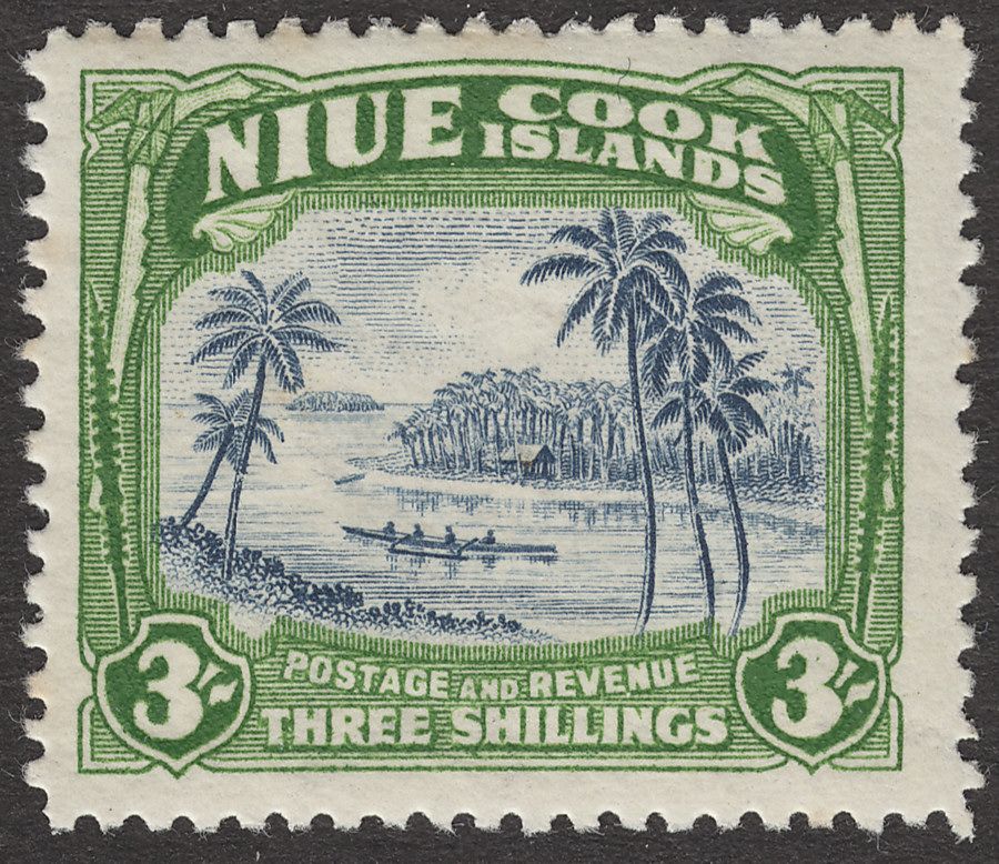 Niue 1945 KGVI Canoe 3sh Blue and Yellowish Green wmk Multi Mint SG97