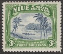 Click for more photos and details Niue 1945 KGVI Canoe 3sh Blue and Yellowish Green wmk Multi Mint SG97