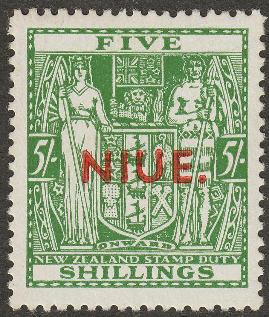 Niue 1944 KGVI Postal Fiscal 5sh Green wmk Multi Mint SG84