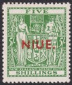 Click for more photos and details Niue 1944 KGVI Postal Fiscal 5sh Green wmk Multi Mint SG84