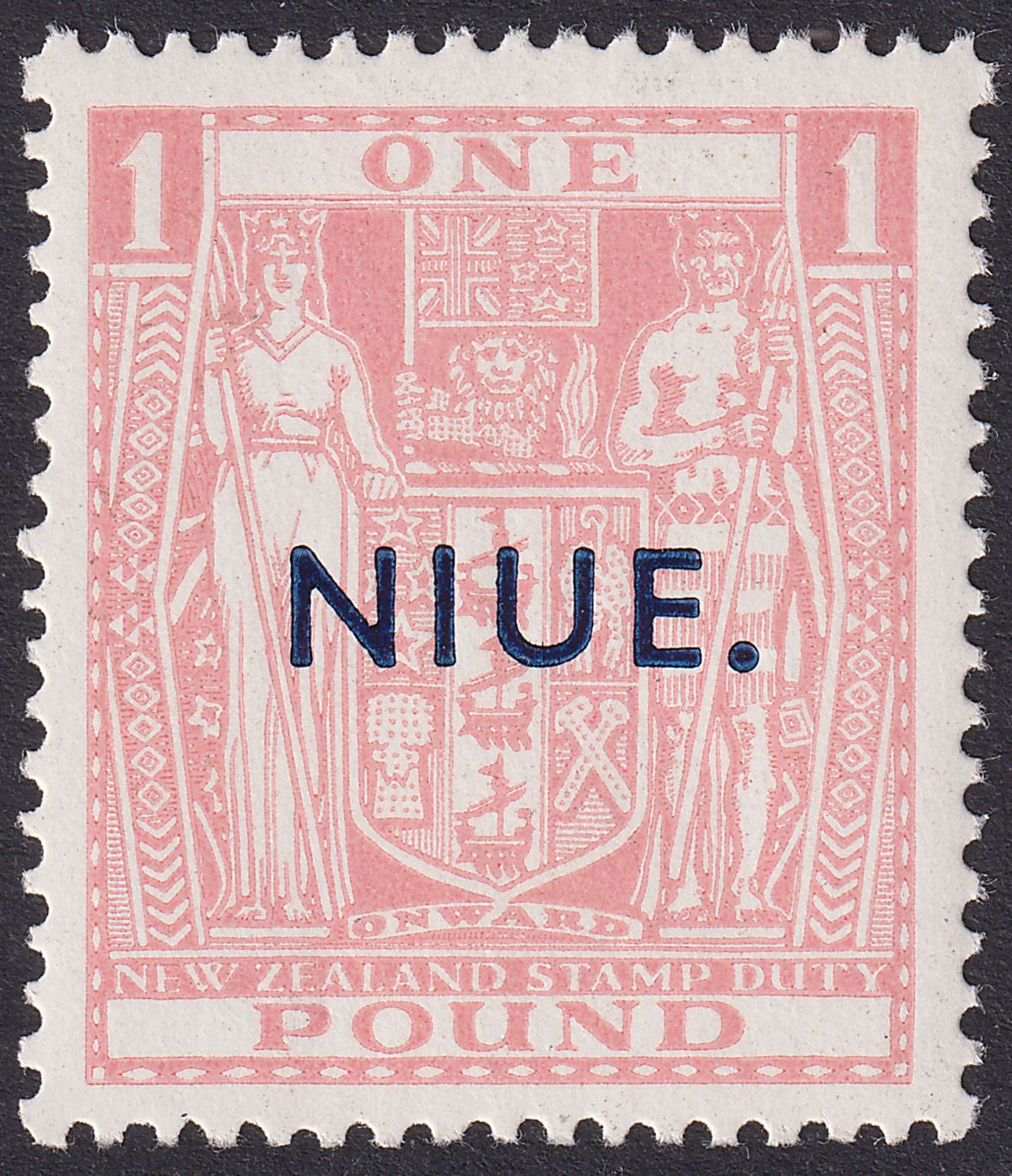 Niue 1943 KGVI Postal Fiscal £1 Pink wmk Single UM Mint SG82 cat £200 MNH