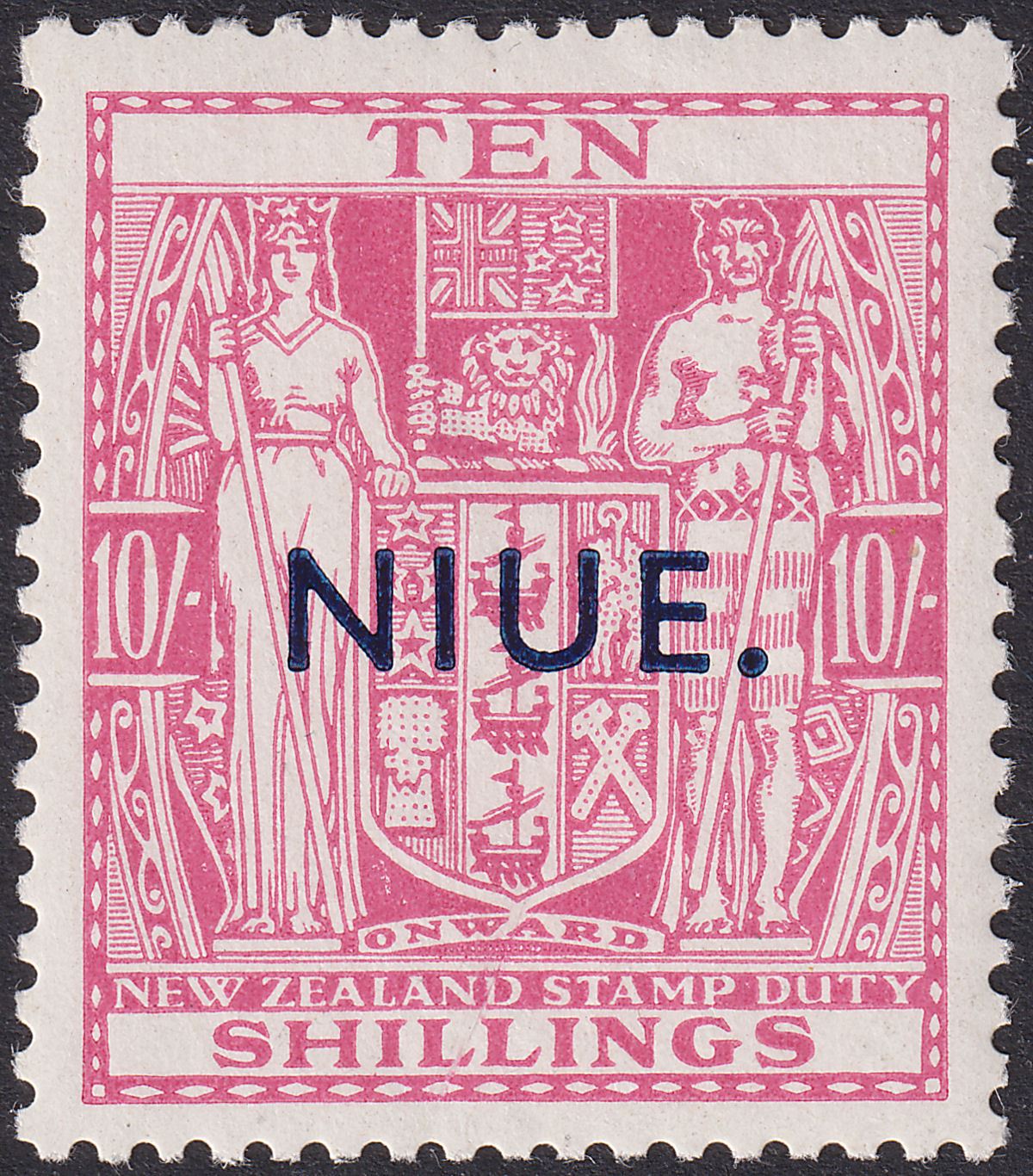 Niue 1942 KGVI Postal Fiscal 10sh Pale Carmine-Lake wmk Single Mint SG81 cat£140