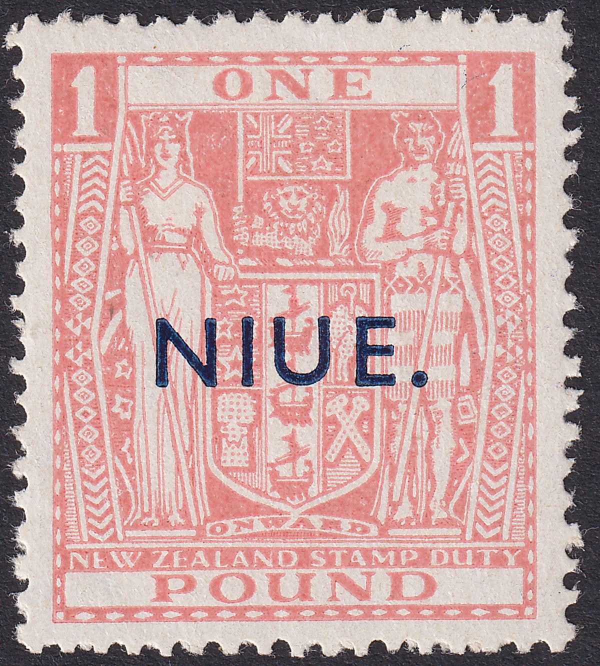 Niue 1942 KGVI Postal Fiscal £1 Pink wmk Multi Mint SG86 cat £75