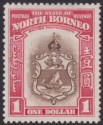Click for more photos and details North Borneo 1939 KGVI Badge $1 Brown and Carmine Mint SG315 cat £150