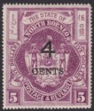Click for more photos and details North Borneo 1899 QV 4c Surcharge on $5 Bright Purple Mint SG123 cat £180