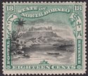 Click for more photos and details North Borneo 1897 QV Mountain 18c Black and Green perf 16 Mint SG108 cat £50