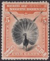 Click for more photos and details North Borneo 1897 QV Pheasant 5c Black + Or-Verm p13½-14 Mint SG100 c£120 THINS