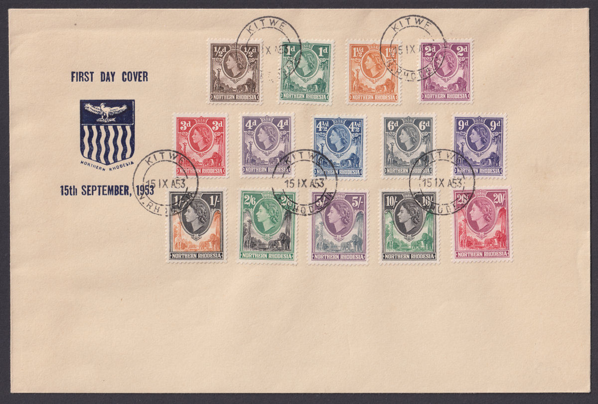 Northern Rhodesia 1953 QEII Full Set Used On Unaddressed First Day Cover KITWE