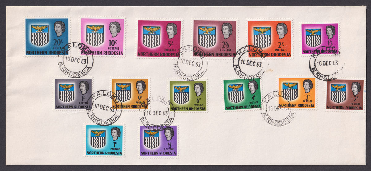 Northern Rhodesia 1963 QEII Arms Set Used Unaddressed First Day Cover KALOMO
