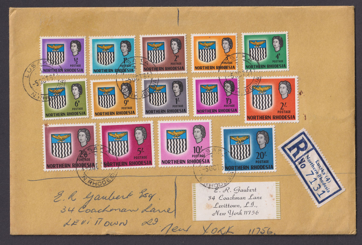 Northern Rhodesia 1964 QEII Arms Full Set Used On Registered Cover LUSAKA - USA