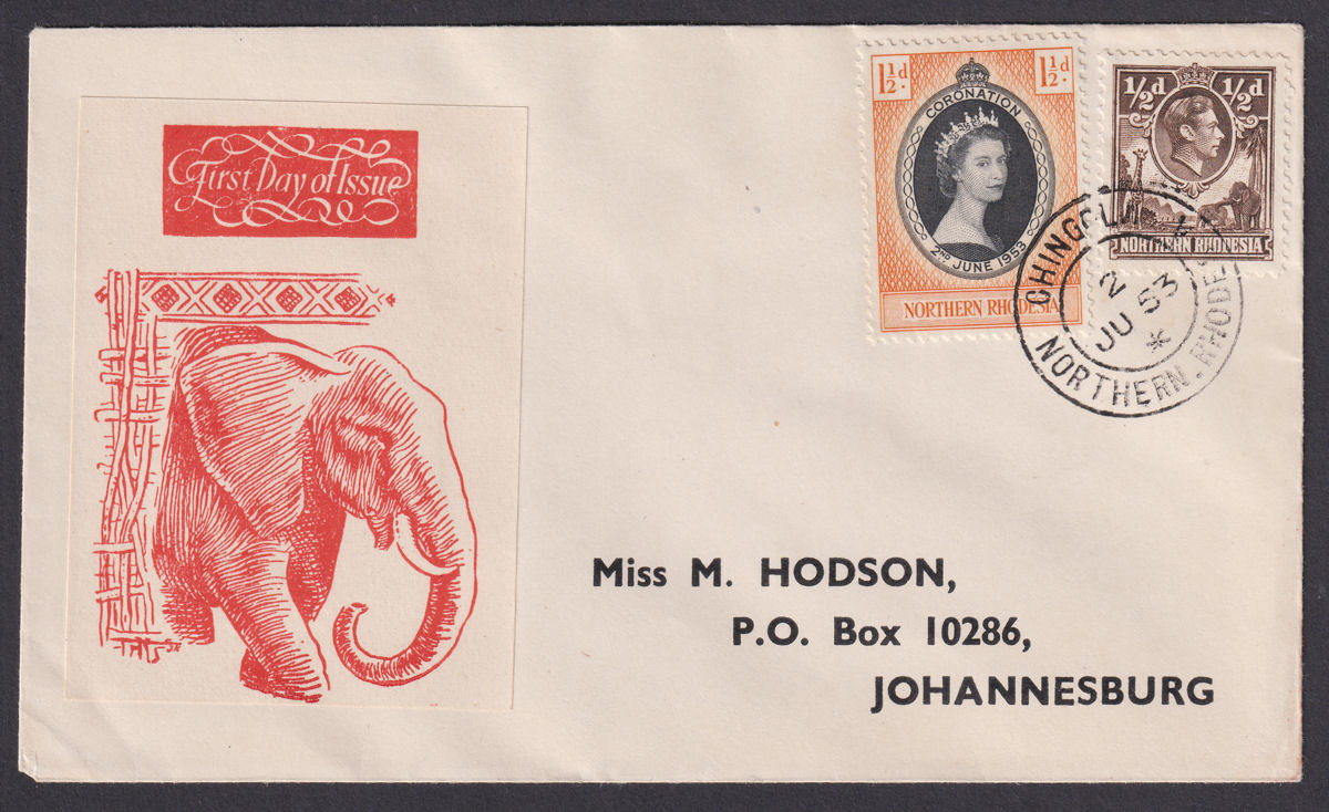 Northern Rhodesia 1953 QEII Coronation 1½d Used on First Day Cover CHINGOLA