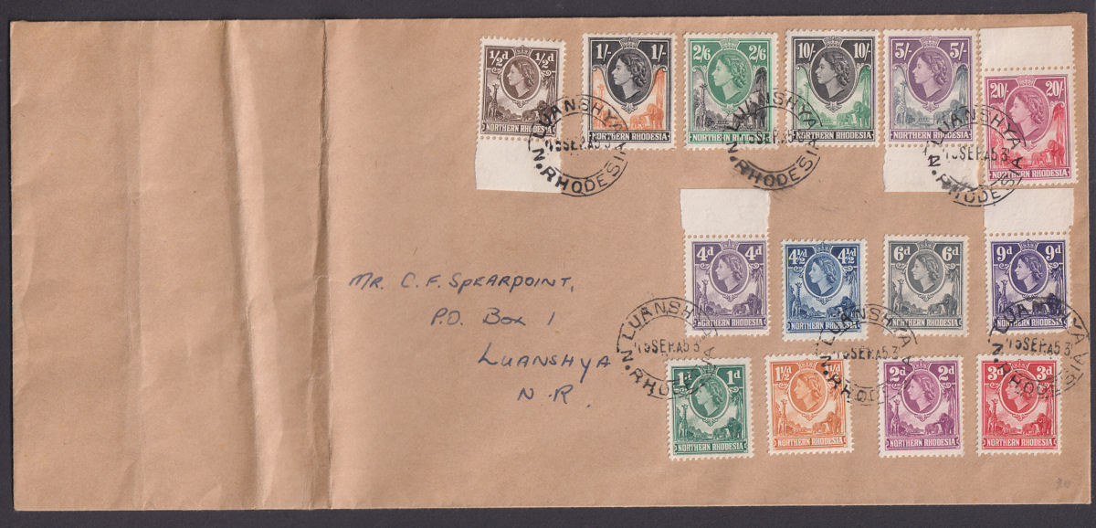 Northern Rhodesia 1953 QEII Full Set Used on First Day Cover LUANSHYA