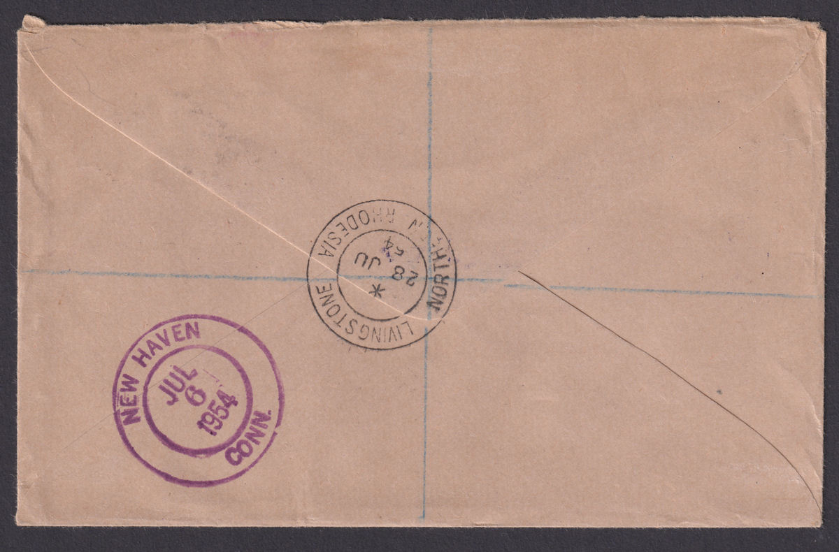 Northern Rhodesia 1954 QEII Part Set Used Regd Airmail Cover LIVINGSTONE - USA
