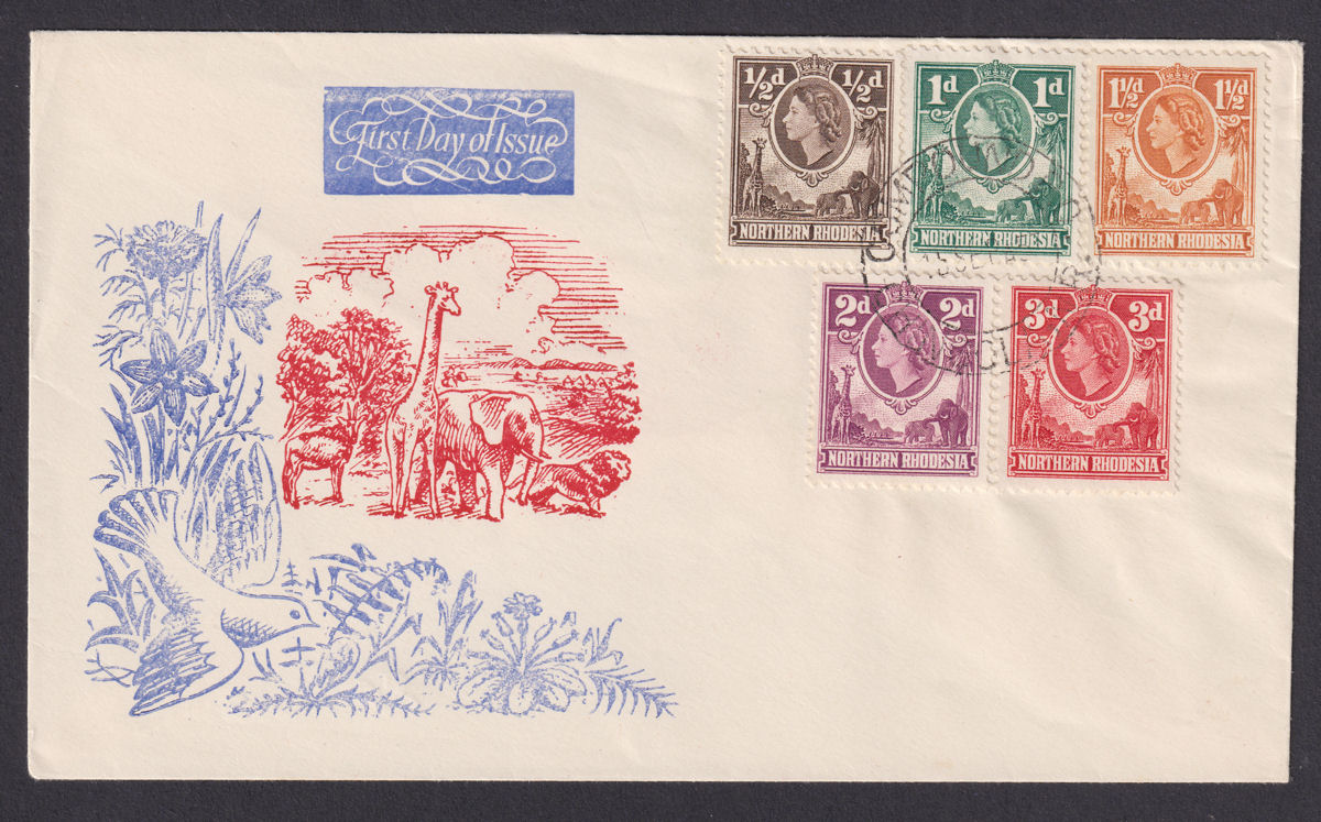 Northern Rhodesia 1953 QEII Short Set Used First Day Cover COMPOUND PO, CHINGOLA