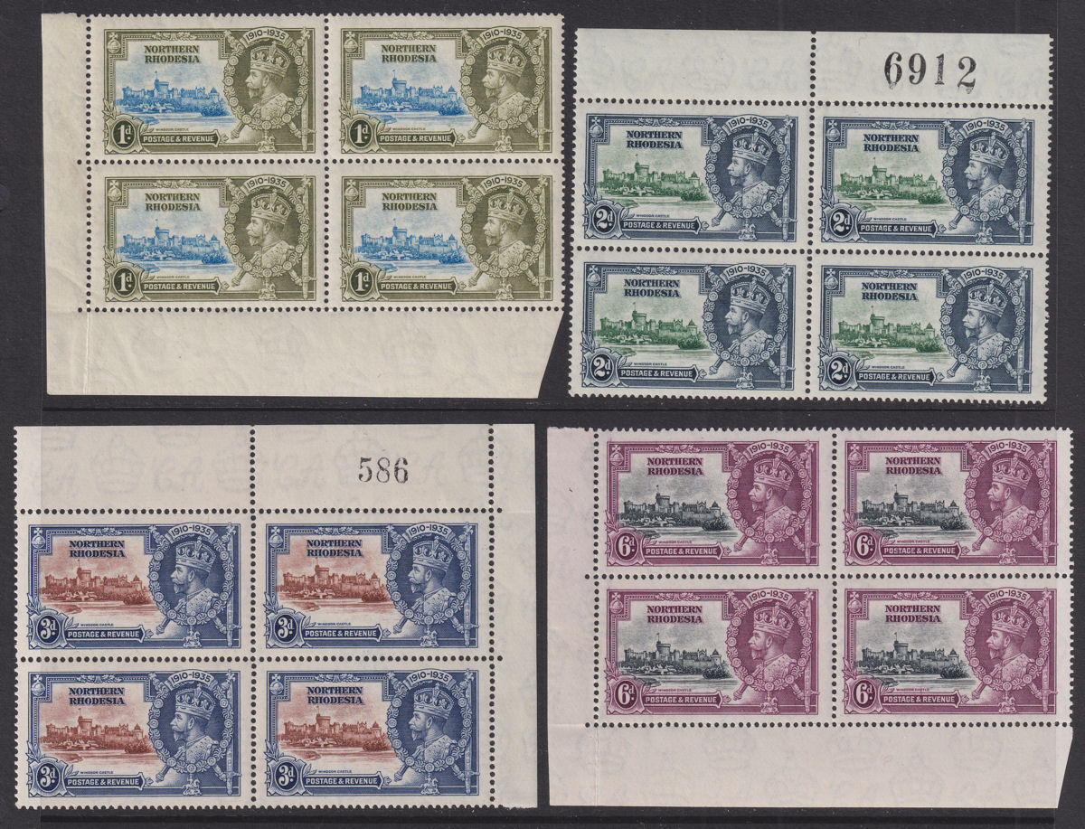 Northern Rhodesia 1935 KGV Silver Jubilee Block Set Mint SG18-21 c£100 Sheet No