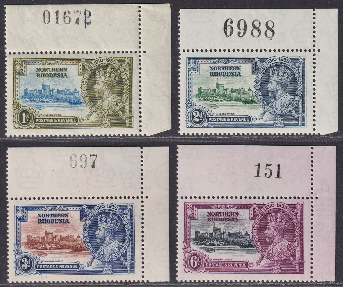 Northern Rhodesia 1935 KGV Silver Jubilee Set w Sheet Nos Mint SG18-21 cat £26