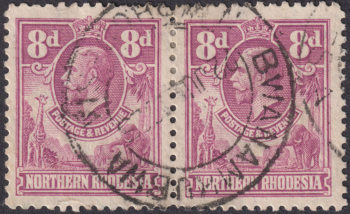 Northern Rhodesia 1925 KGV 8d Rose-Purple Pair Used SG8 cat £110
