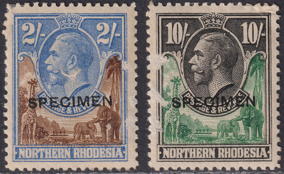 Northern Rhodesia 1925 KGV SPECIMEN Overprint 2sh, 10sh Mint SG11s SG16s FAULTY