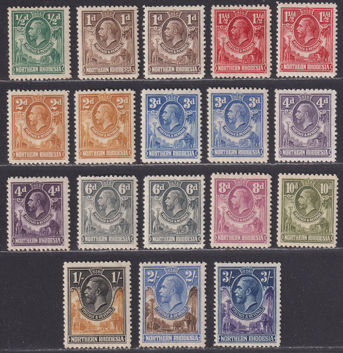 Northern Rhodesia 1925 King George V Part Set to 3sh Mint - TONES
