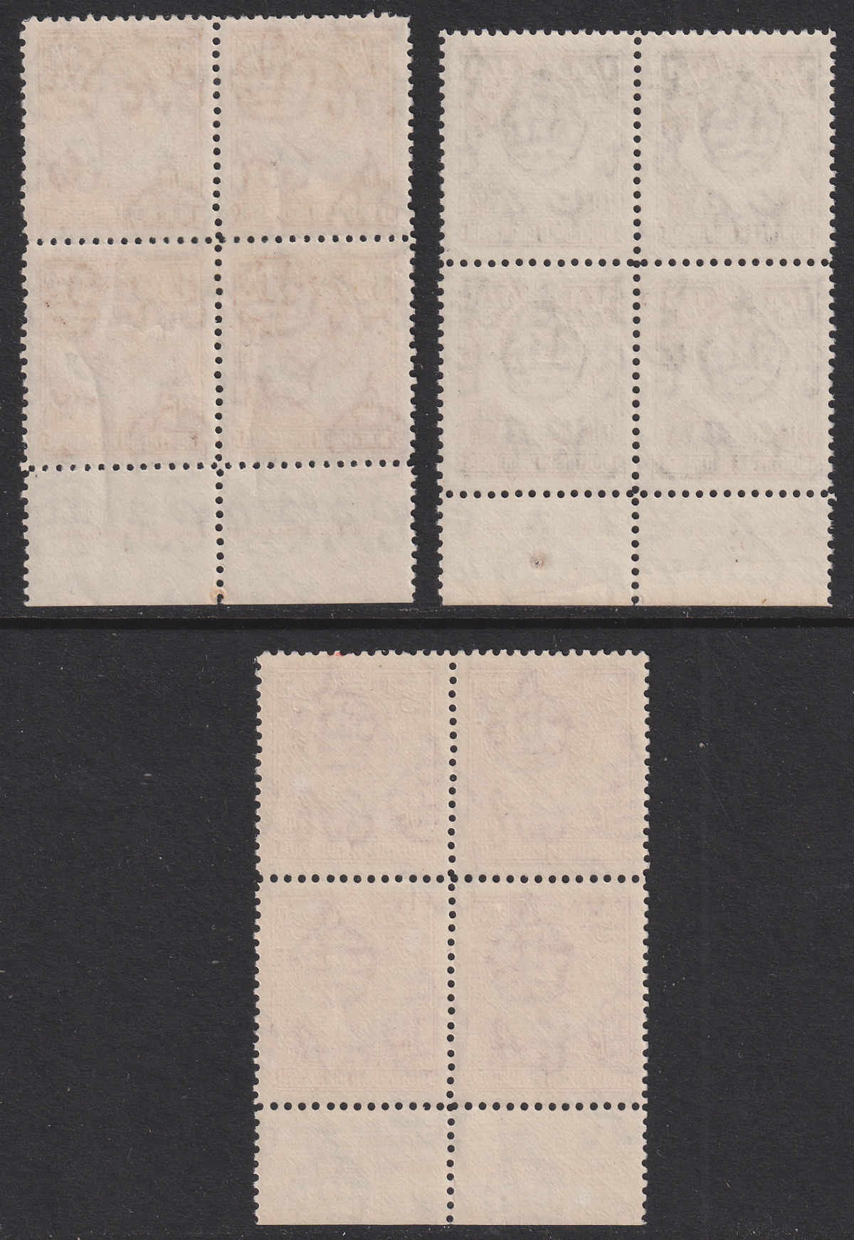 Northern Rhodesia 1938-52 King George VI ½d, 1½d, 2d Imprint Blocks of 4 Mint