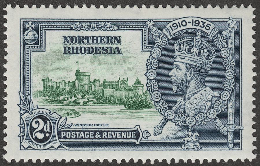 Northern Rhodesia 1935 KGV Silver Jubilee 2d Diagonal Line by Turret Mint SG19f